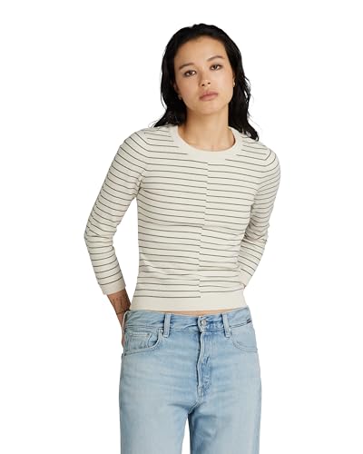 G-STAR RAW Damen Broken Stripe Lightweight Pullover , Mehrfarben (antique white htr/sage stripe D24491-D563-G417), XS von G-STAR RAW