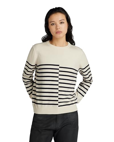 G-STAR RAW Damen Broken Stripe Pullover , Beige (antique white D24489-D563-G286), XL von G-STAR RAW