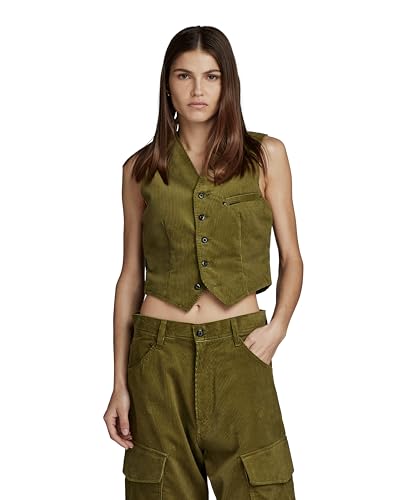 G-STAR RAW Damen Cord Weste Sleeveless, Grün (dark olive D24208-D405-C744), M von G-STAR RAW