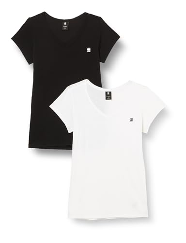 G-STAR RAW Damen Eyben Slim V-Neck T-Shirt 2-Pack, Mehrfarben (dk black/white D23830-4107-8746), L von G-STAR RAW