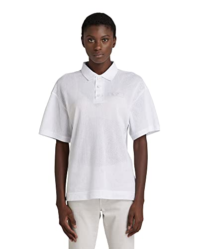 G-STAR RAW Damen Mesh Loose Poloshirt, Weiß (white D21590-C810-110), L von G-STAR RAW