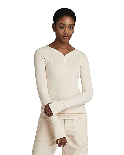 G-STAR RAW Damen Slim rib henley ls wmn, Beige (eggnog D23342-D289-G076), L von G-STAR RAW