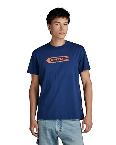 G-STAR RAW Herren Distressed Old School Logo T-Shirt, Blau (imperial blue D24365-336-1305), L von G-STAR RAW