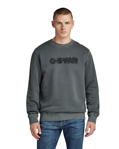 G-STAR RAW Herren Indigo Distressed Logo Sweatshirt, Schwarz (dk black gd D24410-D575-B564), L von G-STAR RAW