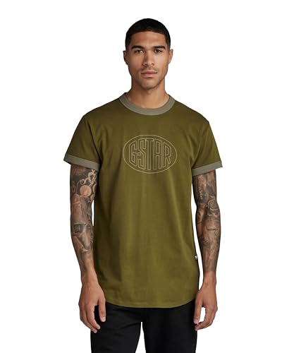 G-STAR RAW Herren Lash Graphic Ringer T-Shirt T-Shirts, Grün (dark olive D23900-336-C744), M von G-STAR RAW