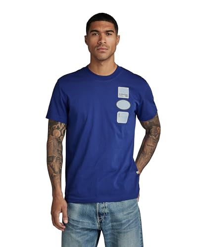 G-STAR RAW Herren Multi Badge T-Shirt, Blau (ballpen blue D23903-336-1822), L von G-STAR RAW