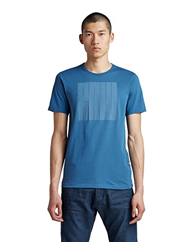 G-STAR RAW Herren Typography RAW Slim T-Shirt, Blau (retro blue D22380-336-937), L von G-STAR RAW