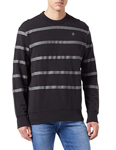 G-STAR RAW Herren Placed Stripe Sweatshirt, Mehrfarben (dk black/granite stripe D22226-B782-D524), XXL von G-STAR RAW