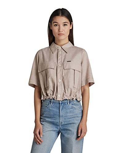 G-STAR RAW Damen Cropped Field Hemd, Mehrfarben (westpoint khaki/white D21430-D123-D141), L von G-STAR RAW