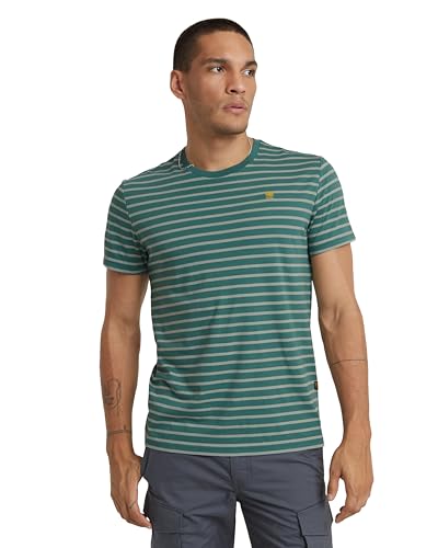 G-Star RAW Men's Stripe r t T-Shirt, Mehrfarben (Wrought Iron/Blue Spruce D24941-C339-G523), L von G-STAR RAW