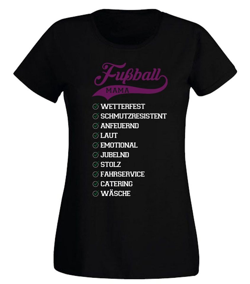 G-graphics T-Shirt Damen T-Shirt - Eigenschaften einer Fussballmama mit trendigem Backprint, Slim-fit, Aufdruck auf der Rückseite, Spruch/Sprüche/Print/Motiv, für jung & alt von G-graphics