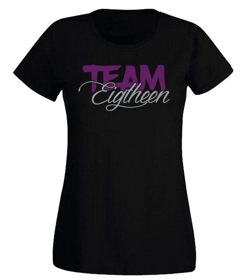 G-graphics T-Shirt Damen T-Shirt - Team Eighteen zum 18. Geburtstag, mit trendigem Frontprint, Slim-fit, Aufdruck auf der Vorderseite, Spruch/Sprüche/Print/Motiv von G-graphics