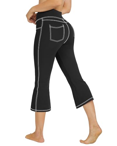 G4Free Activewear-Hosen für Damen mit 4 Taschen Caprihose Damen Sommer Jeans Hohe Taille Yogahose Training Schlaghose Fitness Arbeit Sporthose von G4Free