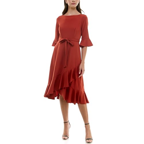 Gabby Skye Damen Savannah Crepe Ruffle Hem Sheath Midi Dress Lässiges Business-Kleid, Rost, 40 Gabby Skye Damen Savannah Crepe Ruffle Hem Sheath Midi Dress Lässiges Business-Kleid, Rost, 40 von GABBY SKYE