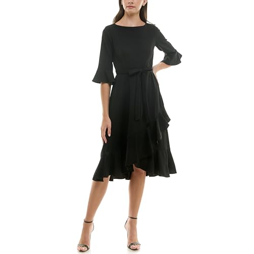 Gabby Skye Damen Savannah Crepe Ruffle Hem Sheath Midi Dress Lässiges Business-Kleid, Schwarz, 46 Gabby Skye Damen Savannah Crepe Ruffle Hem Sheath Midi Dress Lässiges Business-Kleid, Schwarz, 46 von GABBY SKYE