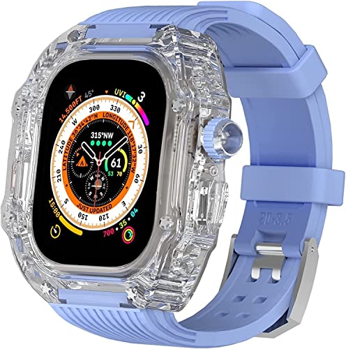 GAFNED 49 mm transparentes Gehäuse, Mod Kit Herren-Silikonbänder, für Apple Watch Serie 8, 45 mm, harte PC-Abdeckung, Ersatzband, Upgrade RM-Stil, Uhrenzubehör, für Watch Serie 7, 44 mm, 44MM, Achat von GAFNED