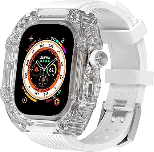 GAFNED 49 mm transparentes Gehäuse, Mod Kit Herren-Silikonbänder, für Apple Watch Serie 8, 45 mm, harte PC-Abdeckung, Ersatzband, Upgrade RM-Stil, Uhrenzubehör, für Watch Serie 7, 44 mm, 44MM, Achat von GAFNED