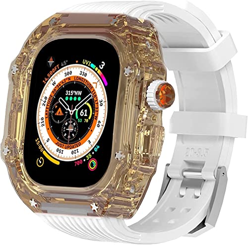 GAFNED 49 mm transparentes Gehäuse, Mod Kit Herren-Silikonbänder, für Apple Watch Serie 8, 45 mm, harte PC-Abdeckung, Ersatzband, Upgrade RM-Stil, Uhrenzubehör, für Watch Serie 7, 44 mm, 44MM, Achat von GAFNED