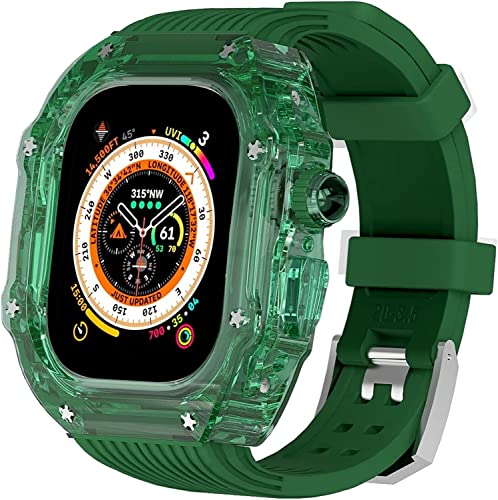 GAFNED 49 mm transparentes Gehäuse, Mod Kit Herren-Silikonbänder, für Apple Watch Serie 8, 45 mm, harte PC-Abdeckung, Ersatzband, Upgrade RM-Stil, Uhrenzubehör, für Watch Serie 7, 44 mm, 44MM, Achat von GAFNED