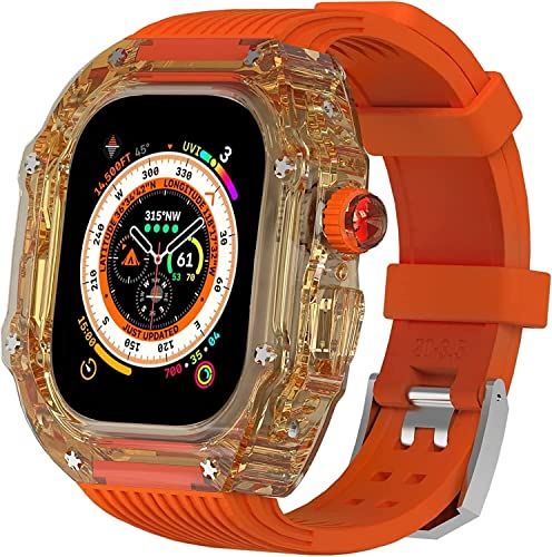 GAFNED 49 mm transparentes Gehäuse, Mod Kit Herren-Silikonbänder, für Apple Watch Serie 8, 45 mm, harte PC-Abdeckung, Ersatzband, Upgrade RM-Stil, Uhrenzubehör, für Watch Serie 7, 44 mm, 44MM, Achat von GAFNED