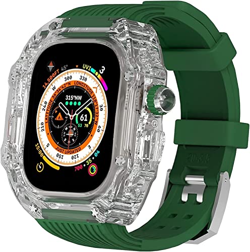 GAFNED 49 mm transparentes Gehäuse, Mod Kit Herren-Silikonbänder, für Apple Watch Serie 8, 45 mm, harte PC-Abdeckung, Ersatzband, Upgrade RM-Stil, Uhrenzubehör, für Watch Serie 7, 44 mm, 44MM, Achat von GAFNED