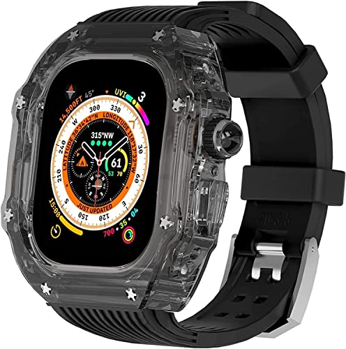 GAFNED 49 mm transparentes Gehäuse, Mod Kit Herren-Silikonbänder, für Apple Watch Serie 8, 45 mm, harte PC-Abdeckung, Ersatzband, Upgrade RM-Stil, Uhrenzubehör, für Watch Serie 7, 44 mm, 44MM, Achat von GAFNED