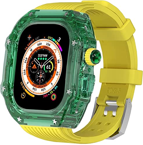 GAFNED 49 mm transparentes Gehäuse, Mod Kit Herren-Silikonbänder, für Apple Watch Serie 8, 45 mm, harte PC-Abdeckung, Ersatzband, Upgrade RM-Stil, Uhrenzubehör, für Watch Serie 7, 44 mm, 44MM, Achat von GAFNED