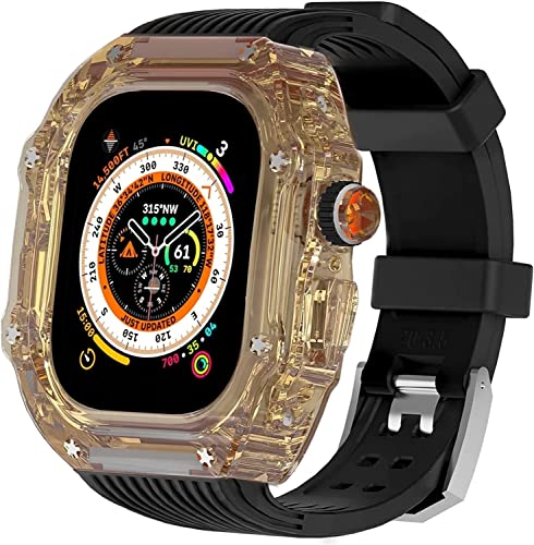 GAFNED 49 mm transparentes Gehäuse, Mod Kit Herren-Silikonbänder, für Apple Watch Serie 8, 45 mm, harte PC-Abdeckung, Ersatzband, Upgrade RM-Stil, Uhrenzubehör, für Watch Serie 7, 44 mm, 44MM, Achat von GAFNED