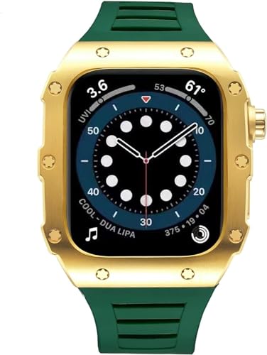 GAFNED Edelstahl-Uhrengehäuse, Silikonband, für Apple Watch Serie 8, 7, 6, 5, 4, SE, 45 mm, 44 mm, Ersatzzubehör, für Herren und Damen, Metallgehäuse, Mod-Kit, 45 mm, Achat von GAFNED