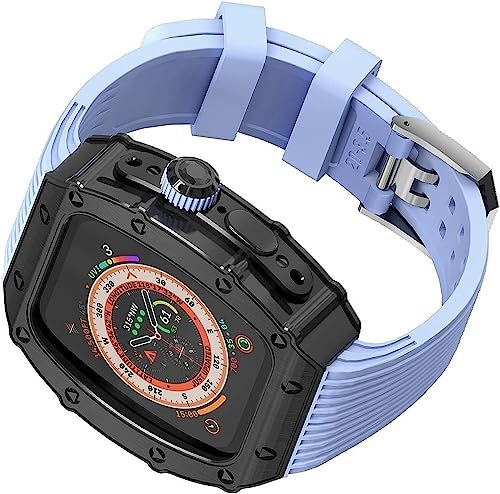 GAFNED Edelstahl-Uhrengehäuse mit Streifen und Silikonband, für Apple Watch 8 Ultra 49 mm, für Herren und Damen, Upgrade Metallrahmen, Uhrenabdeckung, Ersatz-Uhrenarmbänder, Mod Kit, For Ultra 49mm, von GAFNED