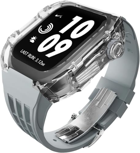 GAFNED Glacier Uhrengehäuse, Gummi, Uhrenarmband-Set, 44 mm, 45 mm, 49 mm, transparent, für Apple Watch Ultra 8, 7, 6, 5, 4, SE, für Herren und Damen, modisches Business-Uhrenarmband, Zubehör, 44MM, von GAFNED