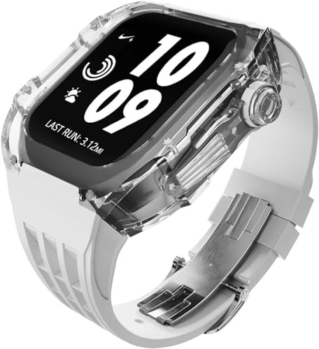 GAFNED Glacier Uhrengehäuse, Gummi, Uhrenarmband-Set, 44 mm, 45 mm, 49 mm, transparent, für Apple Watch Ultra 8, 7, 6, 5, 4, SE, für Herren und Damen, modisches Business-Uhrenarmband, Zubehör, 44MM, von GAFNED