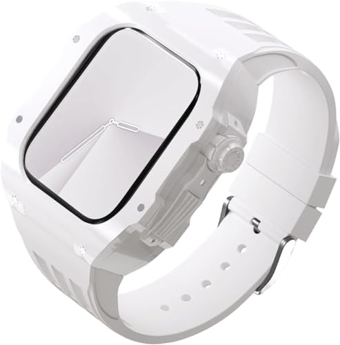 GAFNED Glacier Uhrengehäuse, Gummi, Uhrenarmband-Set, 44 mm, 45 mm, 49 mm, transparent, für Apple Watch Ultra 8, 7, 6, 5, 4, SE, für Herren und Damen, modisches Business-Uhrenarmband, Zubehör, 44MM, von GAFNED