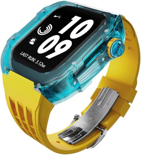 GAFNED Glacier Uhrengehäuse, Gummi, Uhrenarmband-Set, 44 mm, 45 mm, 49 mm, transparent, für Apple Watch Ultra 8, 7, 6, 5, 4, SE, für Herren und Damen, modisches Business-Uhrenarmband, Zubehör, 44MM, von GAFNED