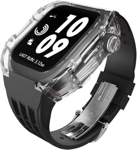 GAFNED Glacier Uhrengehäuse, Gummi, Uhrenarmband-Set, 44 mm, 45 mm, 49 mm, transparent, für Apple Watch Ultra 8, 7, 6, 5, 4, SE, für Herren und Damen, modisches Business-Uhrenarmband, Zubehör, 45 mm, von GAFNED