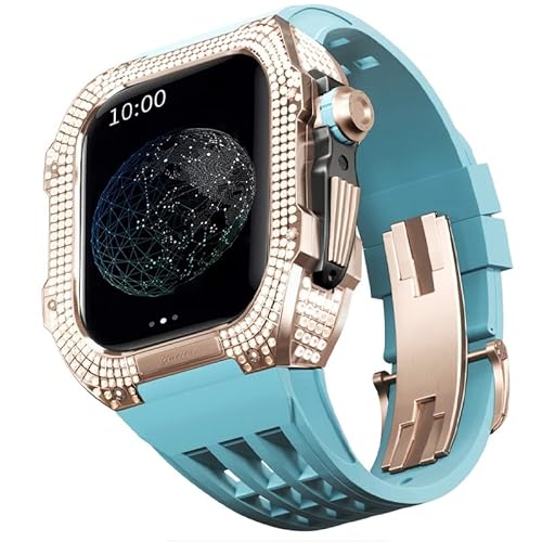 GAFNED Gummi-Uhrenarmband, Titan-Lünette, für Apple Watch 7/6/5/4/SE, 44 mm, Ersatzzubehör, Titanlegierung, luxuriöses Gehäuse, Mod-Kit, 44MM, Achat von GAFNED