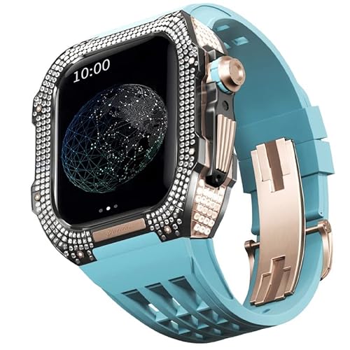 GAFNED Gummi-Uhrenarmband, Titan-Lünette, für Apple Watch 7/6/5/4/SE, 44 mm, Ersatzzubehör, Titanlegierung, luxuriöses Gehäuse, Mod-Kit, 44MM, Achat von GAFNED