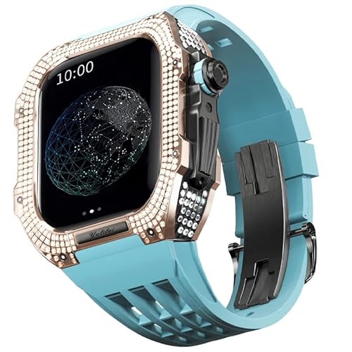 GAFNED Gummi-Uhrenarmband, Titan-Lünette, für Apple Watch 7/6/5/4/SE, 44 mm, Ersatzzubehör, Titanlegierung, luxuriöses Gehäuse, Mod-Kit, 44MM, Achat von GAFNED