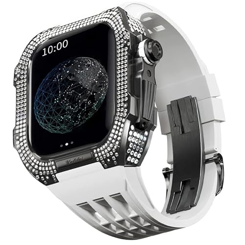 GAFNED Gummi-Uhrenarmband, Titan-Lünette, für Apple Watch 7/6/5/4/SE, 44 mm, Ersatzzubehör, Titanlegierung, luxuriöses Gehäuse, Mod-Kit, 44MM, Achat von GAFNED