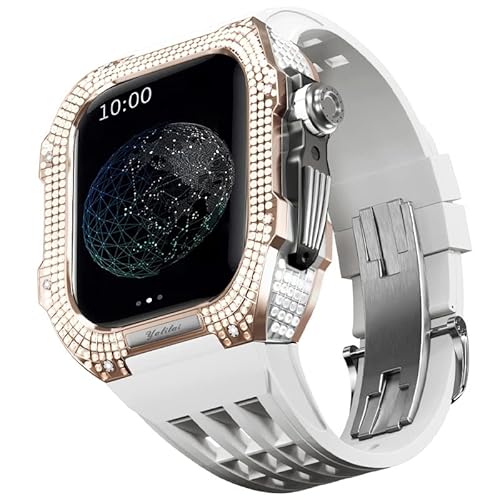 GAFNED Gummi-Uhrenarmband, Titan-Lünette, für Apple Watch 7/6/5/4/SE, 44 mm, Ersatzzubehör, Titanlegierung, luxuriöses Gehäuse, Mod-Kit, 44MM, Achat von GAFNED