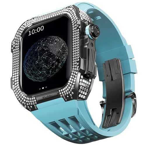 GAFNED Gummi-Uhrenarmband, Titan-Lünette, für Apple Watch 8/7, 45 mm, Uhrenzubehör, Ersatz-Titan, luxuriöses Gehäuse mit Werkzeug, 45 mm, Achat von GAFNED