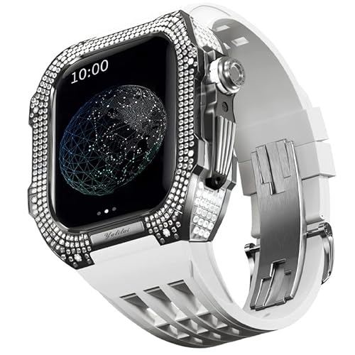 GAFNED Gummi-Uhrenarmband, Titan-Lünette, für Apple Watch 8/7, 45 mm, Uhrenzubehör, Ersatz-Titan, luxuriöses Gehäuse mit Werkzeug, 45 mm, Achat von GAFNED