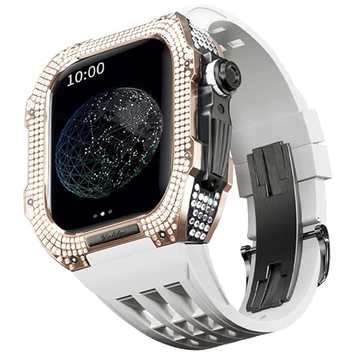 GAFNED Gummi-Uhrenarmband, Titan-Lünette, für Apple Watch 8/7, 45 mm, Uhrenzubehör, Ersatz-Titan, luxuriöses Gehäuse mit Werkzeug, 45 mm, Achat von GAFNED