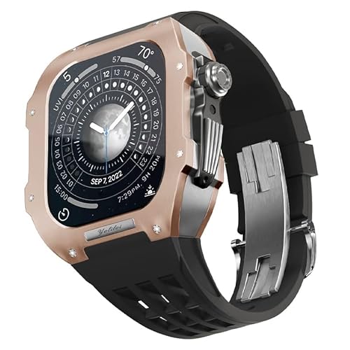 GAFNED Gummi-Uhrenarmband, Titanlegierung, Lünettengehäuse, für Apple Watch 8/7, 45 mm Serie, Ersatz-Uhrenzubehör, luxuriöses Titangehäuse-Set, für iWatch 45 mm Uhr mit Werkzeug, 45 mm, Achat von GAFNED