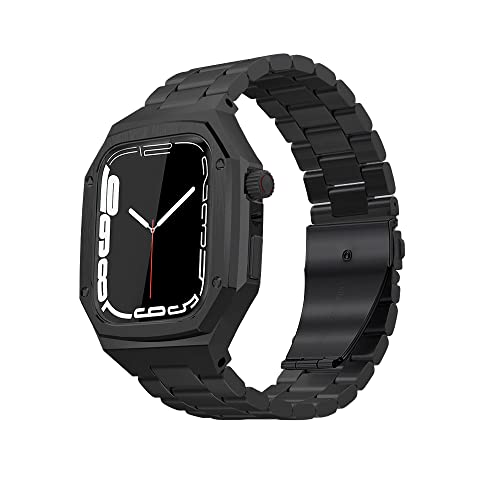 GAFNED Integrierte Edelstahl-Uhren-Schutzhülle, Metall-Uhrenarmband-Modifikationsset, für Apple Watch 9, 8, 7, 6, 5, 4, SE, 44/45 mm, Ersatzarmbänder, 44mm, Achat von GAFNED