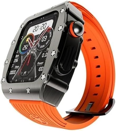 GAFNED Luxuriöses Herren-Uhrengehäuse aus Zinklegierung, Silikonband, für Apple Watch 45 mm, 44 mm, Ersatzzubehör, RM-Metalllünette, Modifikationsset, für iWatch Ultra 8/7/6/5/4/SE Serie DIY, 44MM, von GAFNED