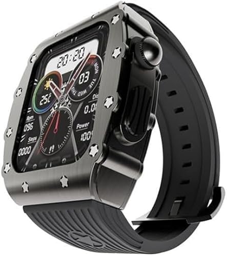 GAFNED Luxuriöses Herren-Uhrengehäuse aus Zinklegierung, Silikonband, für Apple Watch 45 mm, 44 mm, Ersatzzubehör, RM-Metalllünette, Modifikationsset, für iWatch Ultra 8/7/6/5/4/SE Serie DIY, 44MM, von GAFNED