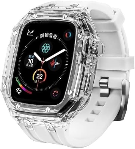 GAFNED Modifikationsset, transparentes Schutzhülle, Gummiband, für Apple Watch 8, 7, 6, 5, 4, SE, 45 mm, 44 mm, buntes Uhrengehäuse, Gummi-Uhrenarmbandschlaufe, 44mm, Achat von GAFNED