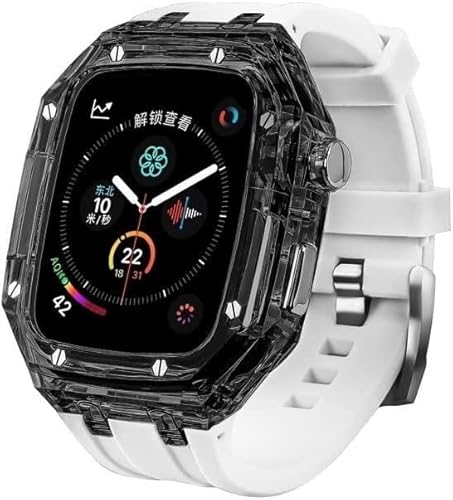 GAFNED Modifikationsset, transparentes Schutzhülle, Gummiband, für Apple Watch 8, 7, 6, 5, 4, SE, 45 mm, 44 mm, buntes Uhrengehäuse, Gummi-Uhrenarmbandschlaufe, 45 mm, Achat von GAFNED