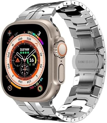 GAFNED Premium-Edelstahl-Metallarmband für Apple Watch 49 mm, 44 mm, 45 mm, Herren-Armband, Metallschnalle, kompatibel mit Ultra 8, 7, SE, 6, 41, 40, 38, 42 mm, 38/40/41mm, Achat von GAFNED